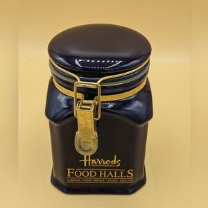 Harrods Cobalt Blue Canister Ceramic Jar Latching Lid  Base 3.5" x 4.75" H 14oz